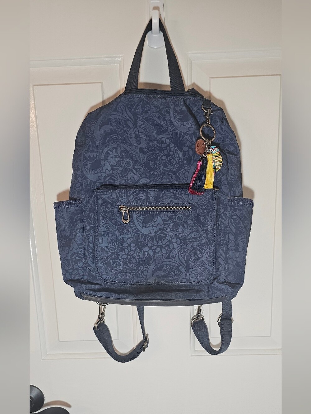 Sakroots Loyola Navy Floral Convertible Backpack Owl Charm